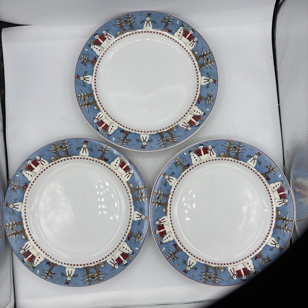 Sakura Oneida Dinner Plates Debbie Mumm Snowman 10 7/8 Christmas Winter Set of 3